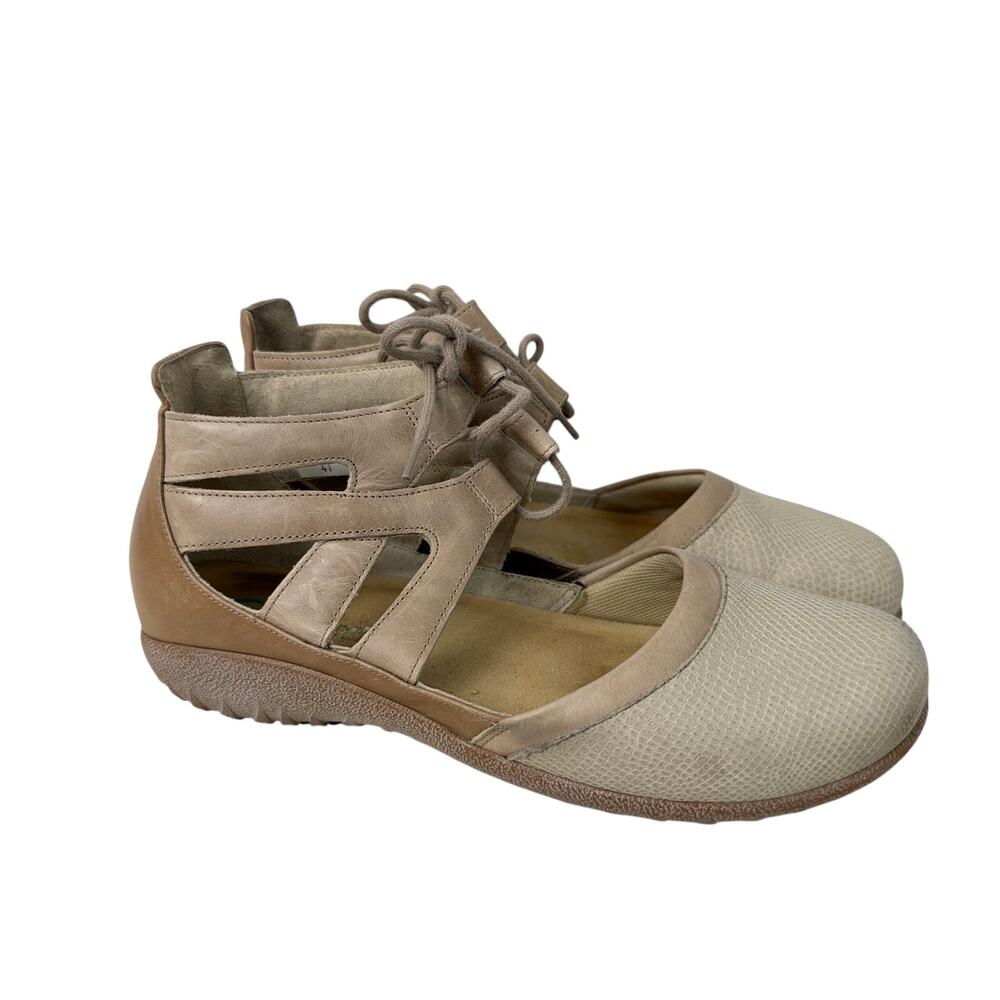 Naot Kata Sandals Womens Size 10 Taupe Beige Lizard Tan Lace Up Leather